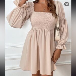 Elegant Cream Smocked Dress